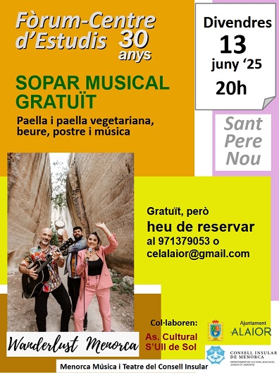 SOPAR MUSICAL. DIVENDRES 13 DE JUNY. 20H. SANT PERE NOU.